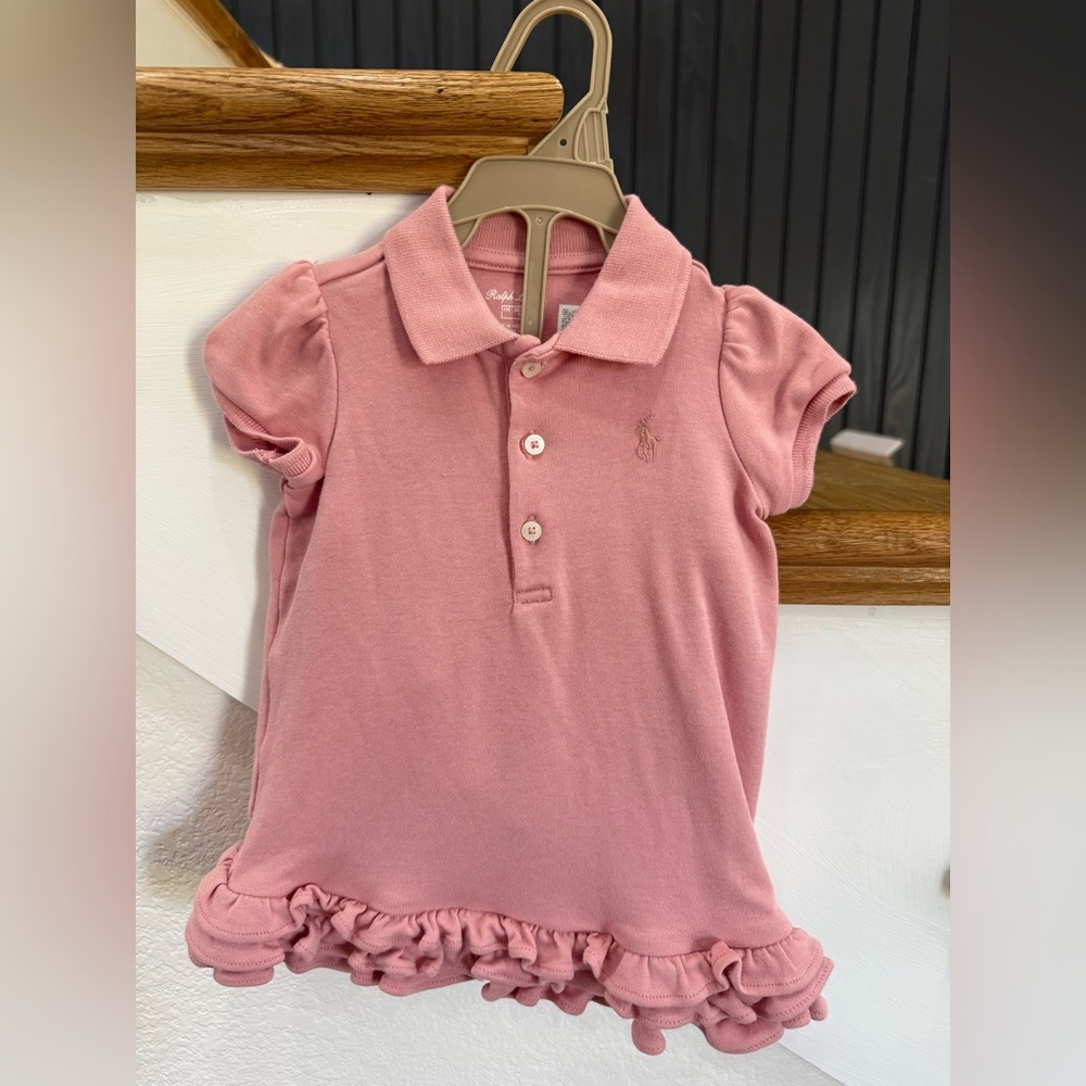 Ralph Lauren Girls' Dusty Pink Polo Dress with Ruffle Hem